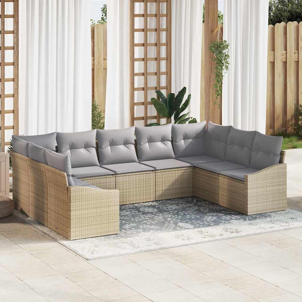 Sofa Set 9 stk. Beige [Synthetisch]: Poly Rattan