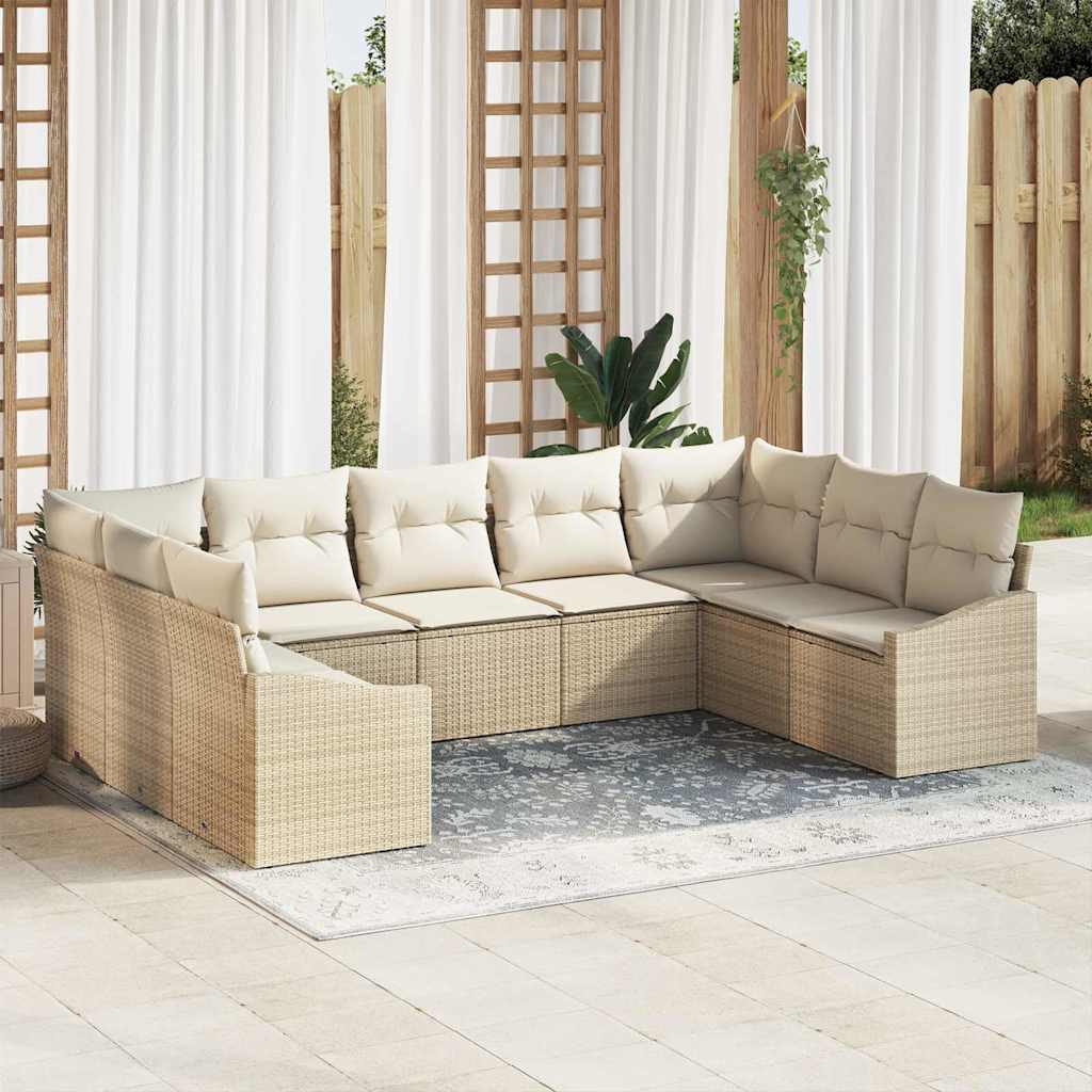 Sofa Set 9 stk. Beige [Synthetisch]: Poly Rattan