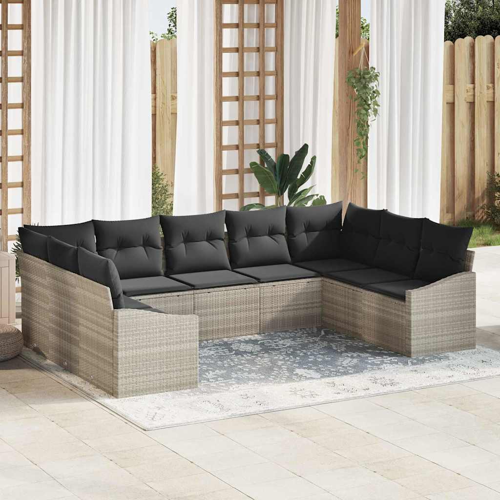 Sofa Set 9 stk. Hellgrau [Synthetisch]: Poly Rattan