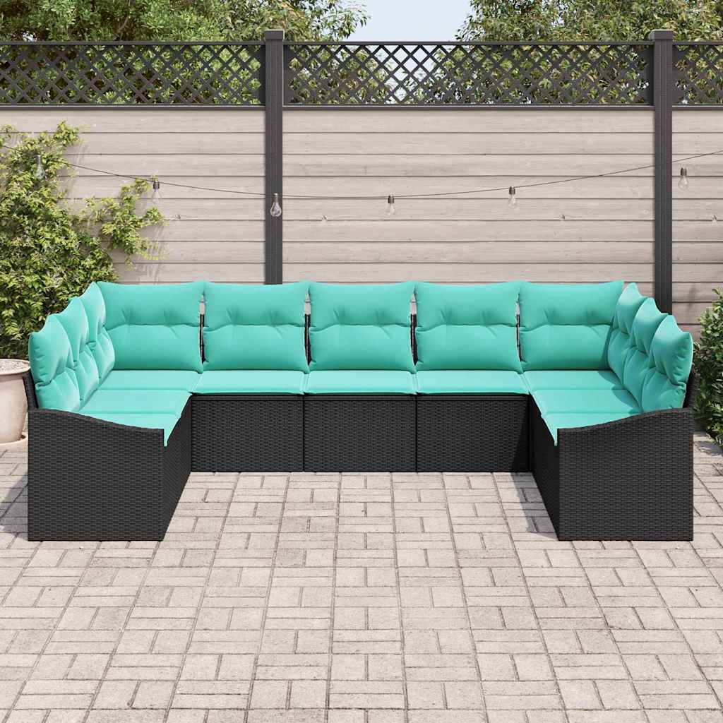 Sofa Set 9 stk. Schwarz [Synthetisch]: Poly Rattan