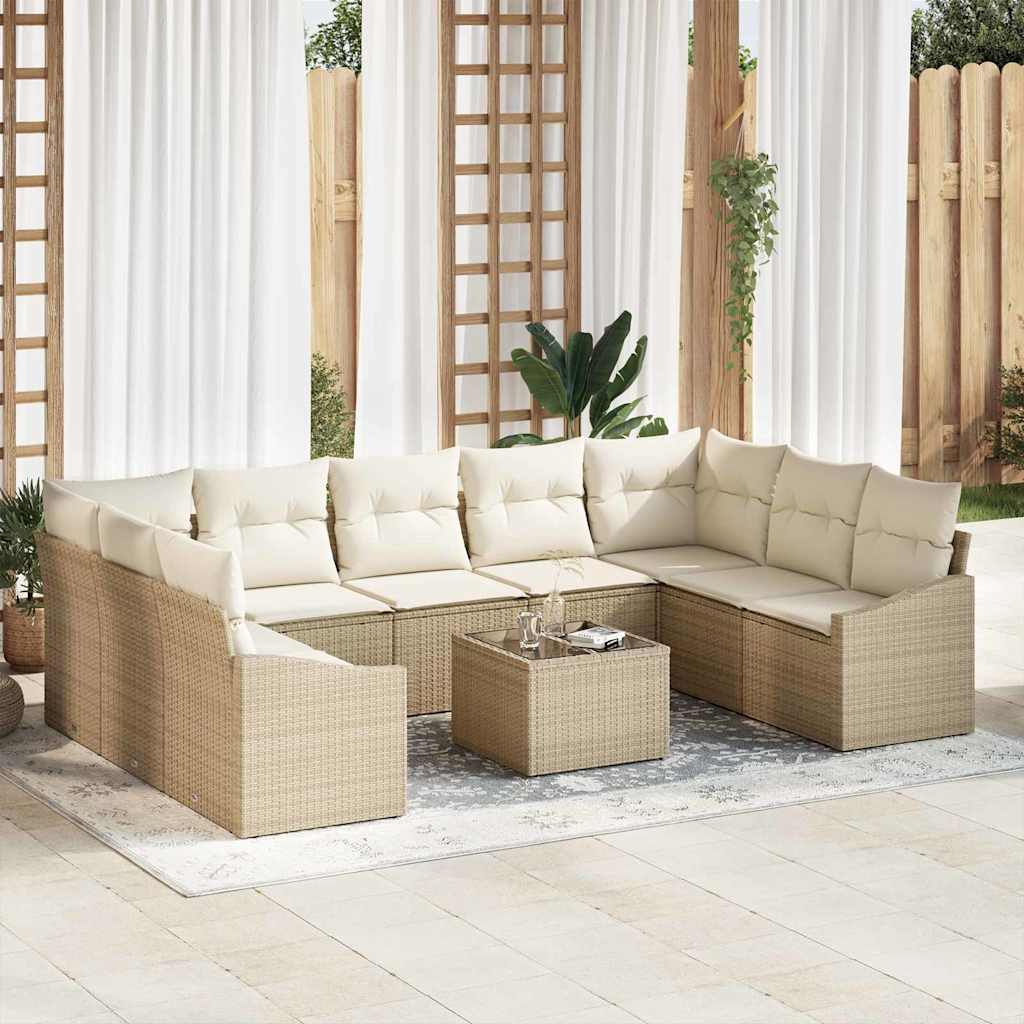 Sofa Set 10 stk. Beige [Synthetisch]: Poly Rattan