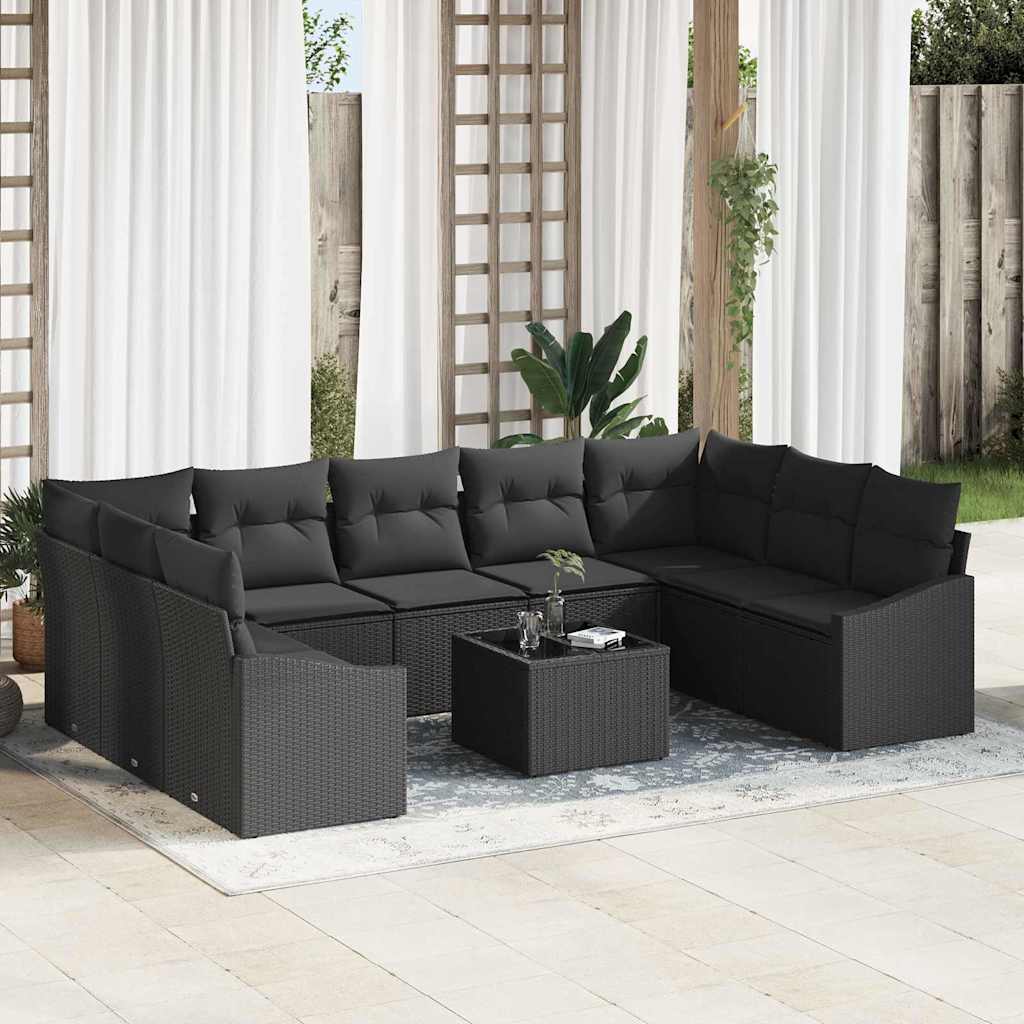 Sofa Set 10 stk. Schwarz [Synthetisch]: Poly Rattan