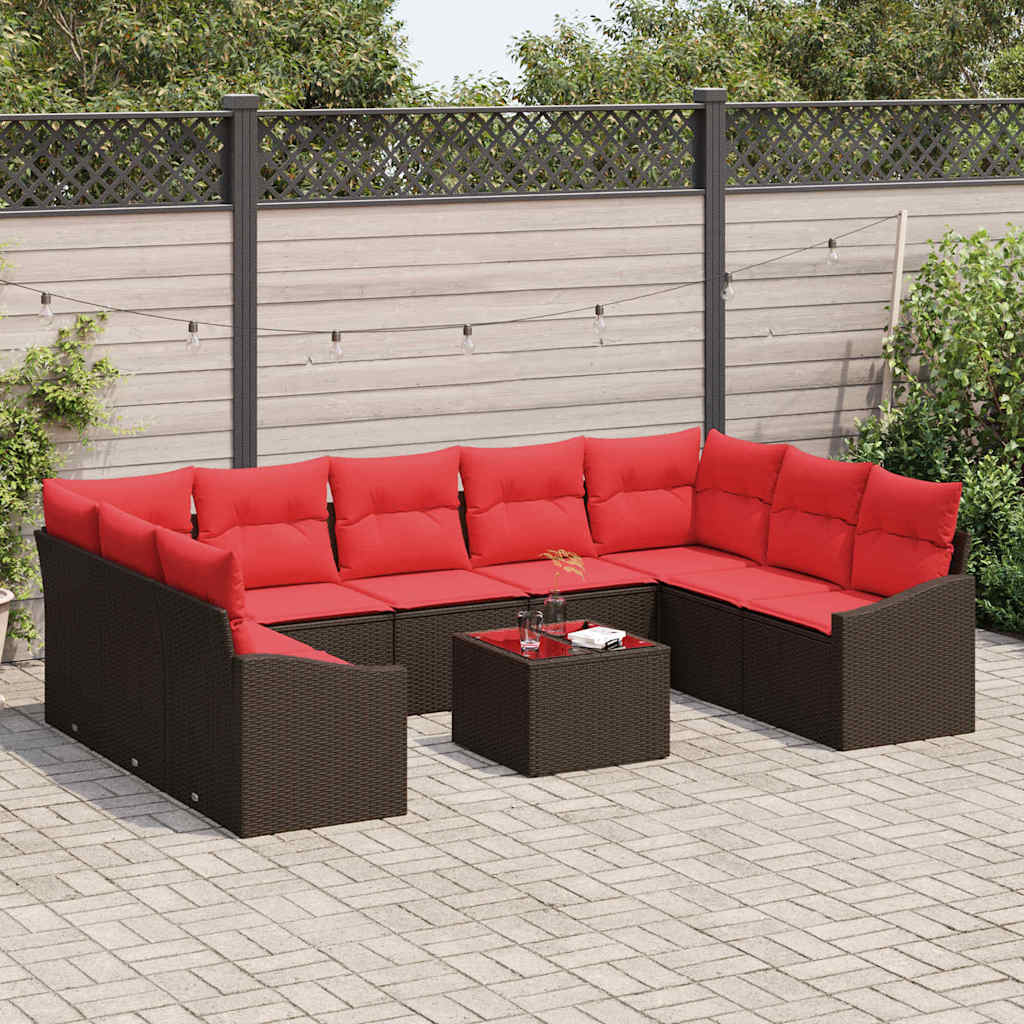 Sofa Set 10 stk. Braun [Synthetisch]: Poly Rattan