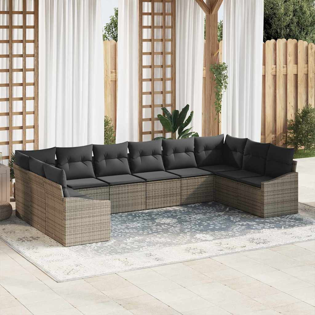Sofa Set 10 stk. Grau [Synthetisch]: Poly Rattan