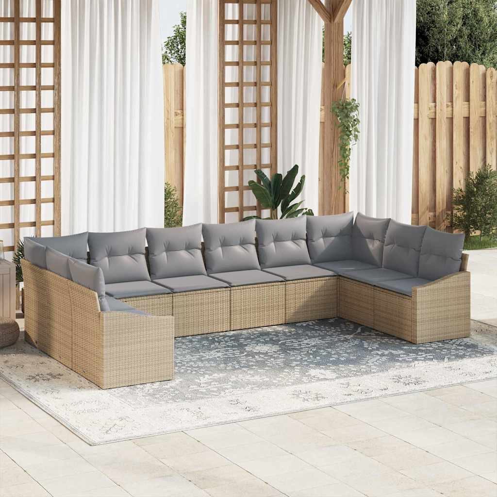 Sofa Set 10 stk. Beige [Synthetisch]: Poly Rattan