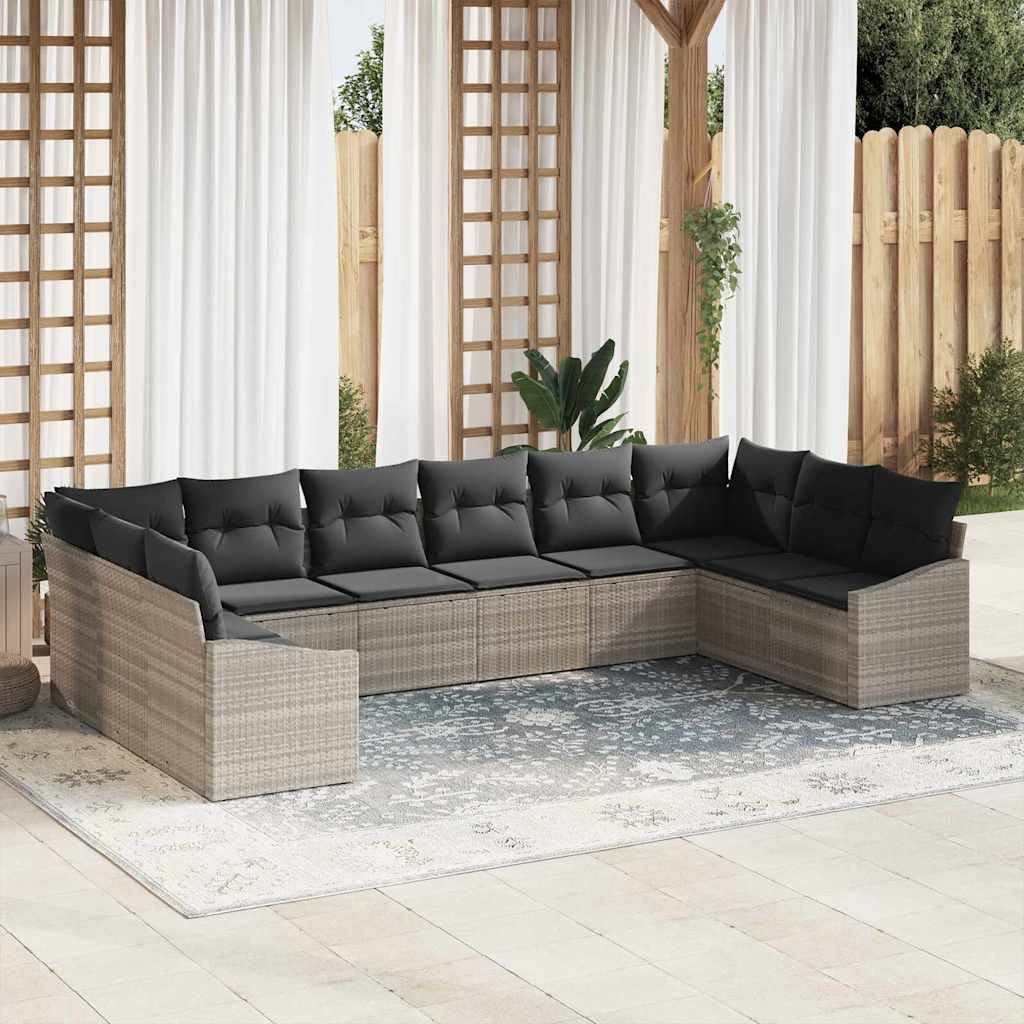 Sofa Set 10 stk. Hellgrau [Synthetisch]: Poly Rattan