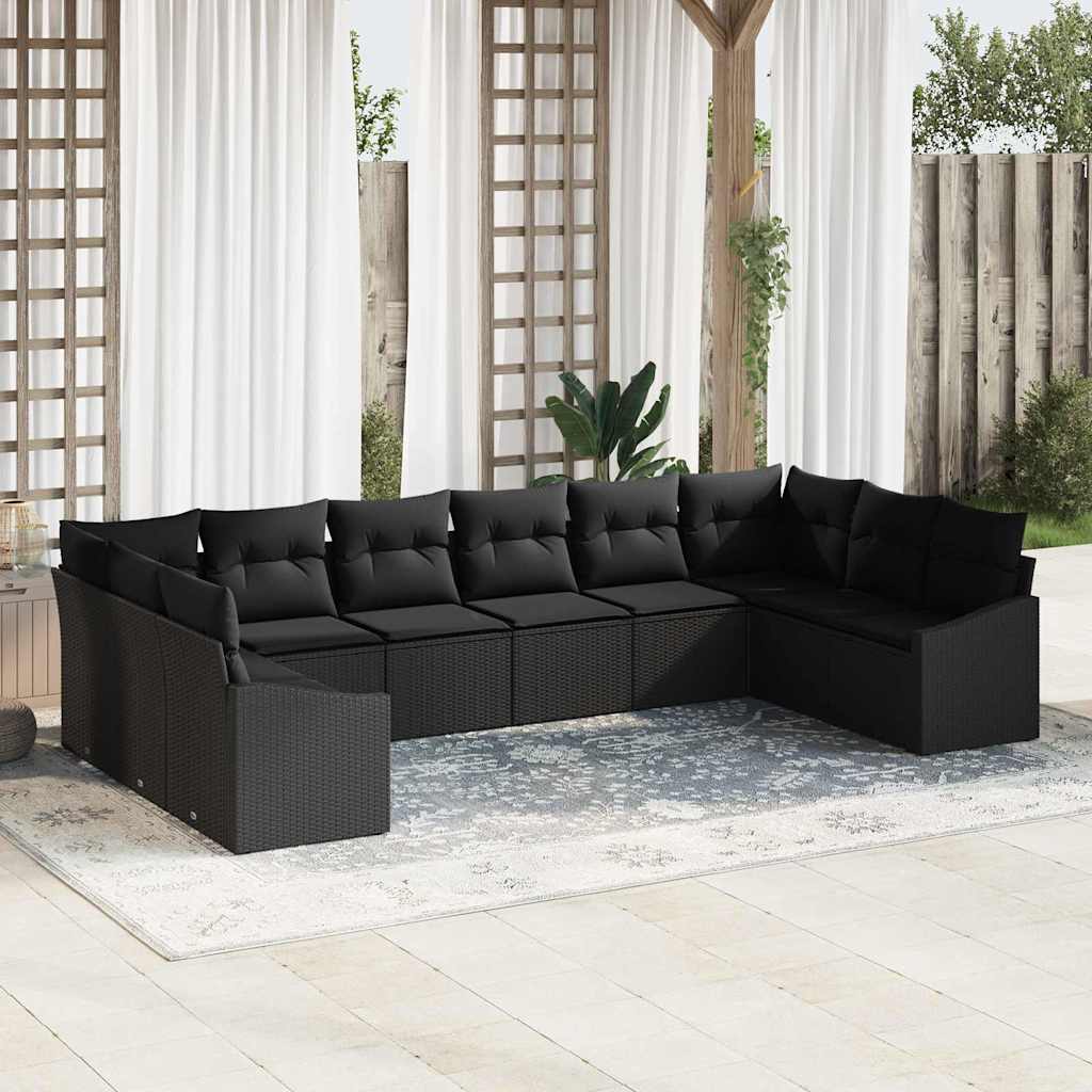 Sofa Set 10 stk. Schwarz [Synthetisch]: Poly Rattan