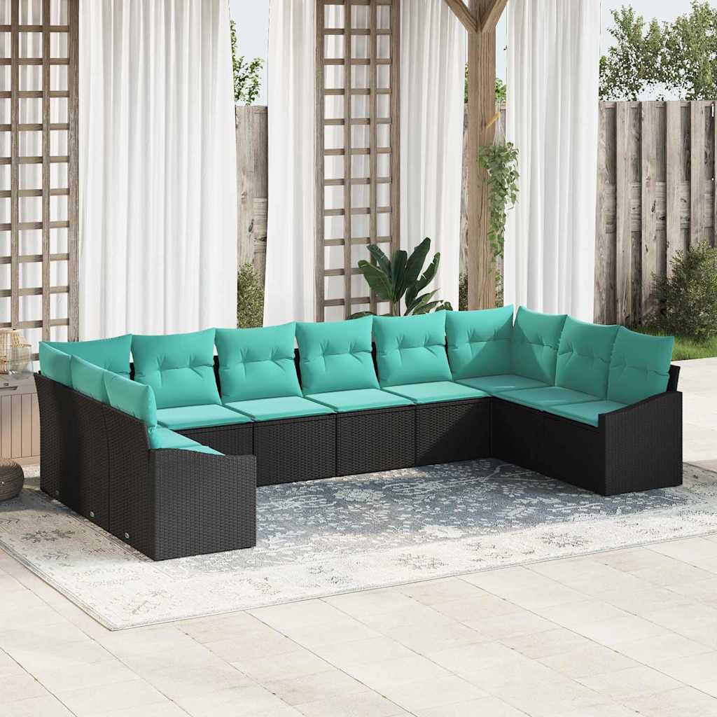 Sofa Set 10 stk. Schwarz [Synthetisch]: Poly Rattan