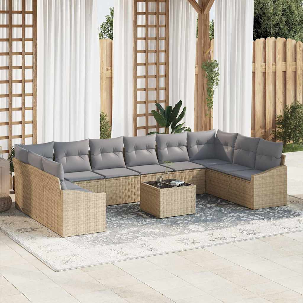 Sofa Set 11 stk. Beige [Synthetisch]: Poly Rattan
