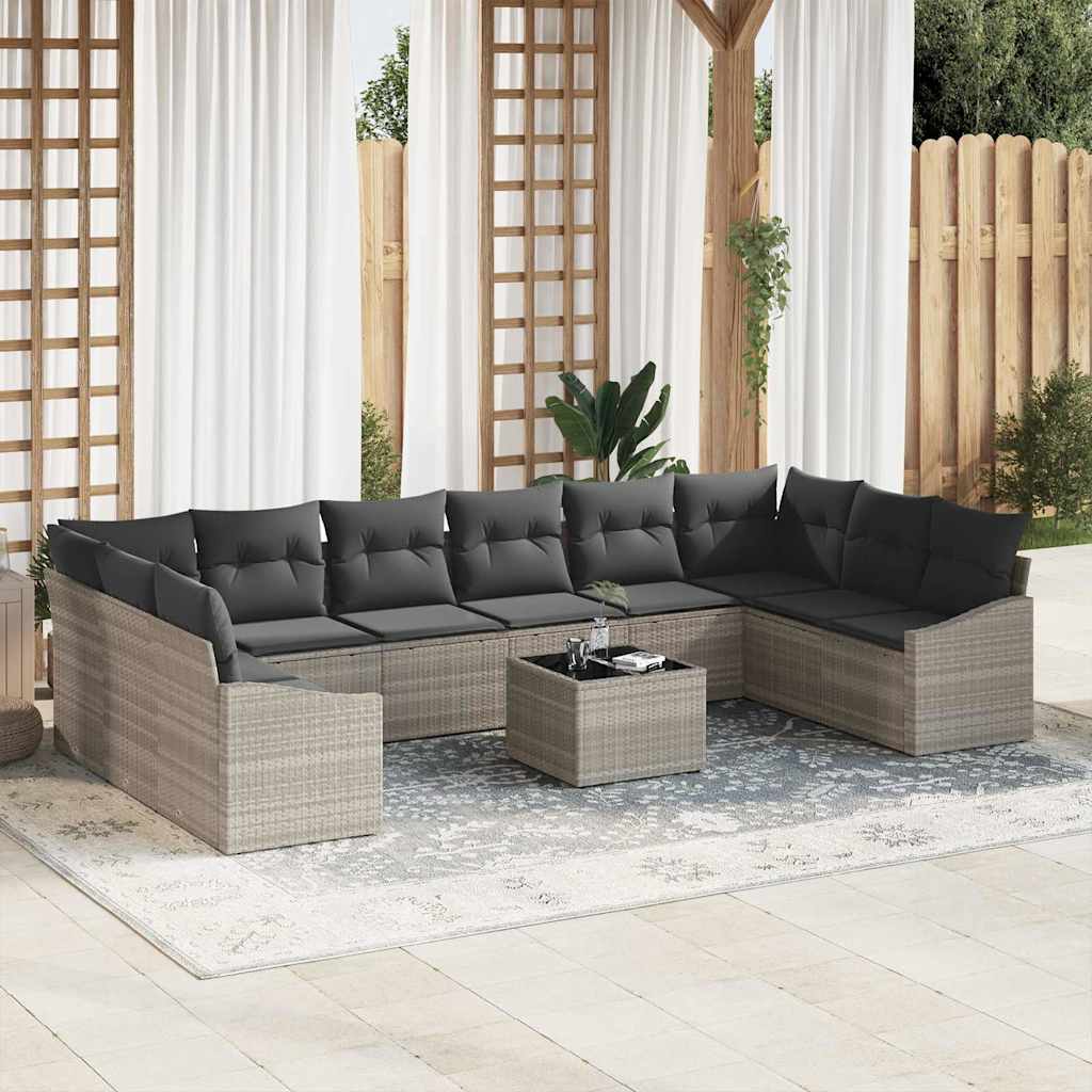 Sofa Set 11 stk. Hellgrau [Synthetisch]: Poly Rattan
