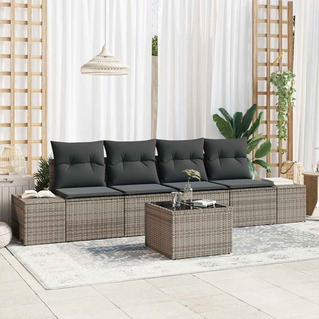 Sofa Set 5 stk. Grau [Synthetisch]: Poly Rattan