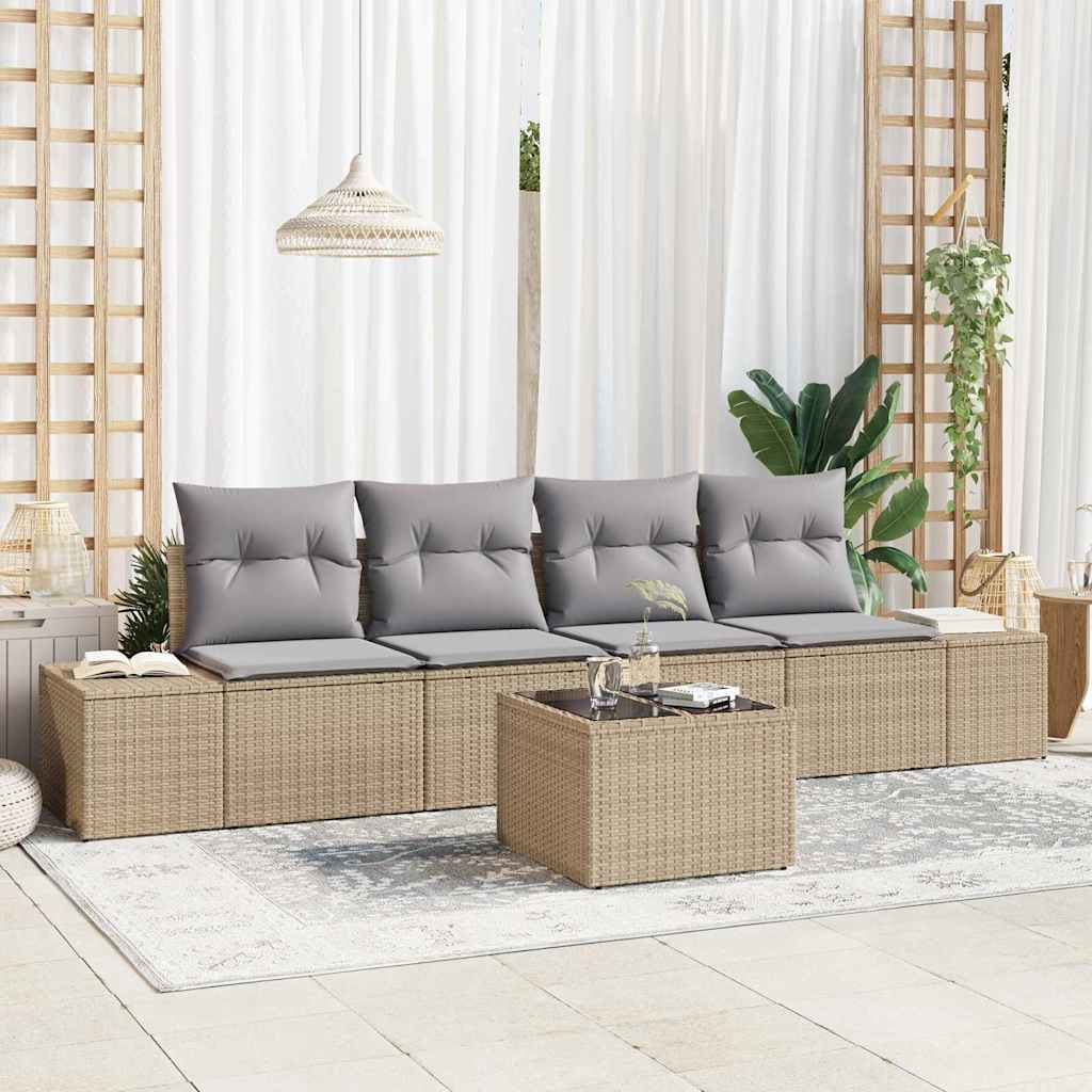 Sofa Set 5 stk. Beige und Hellgrau [Synthetisch]: Poly Rattan
