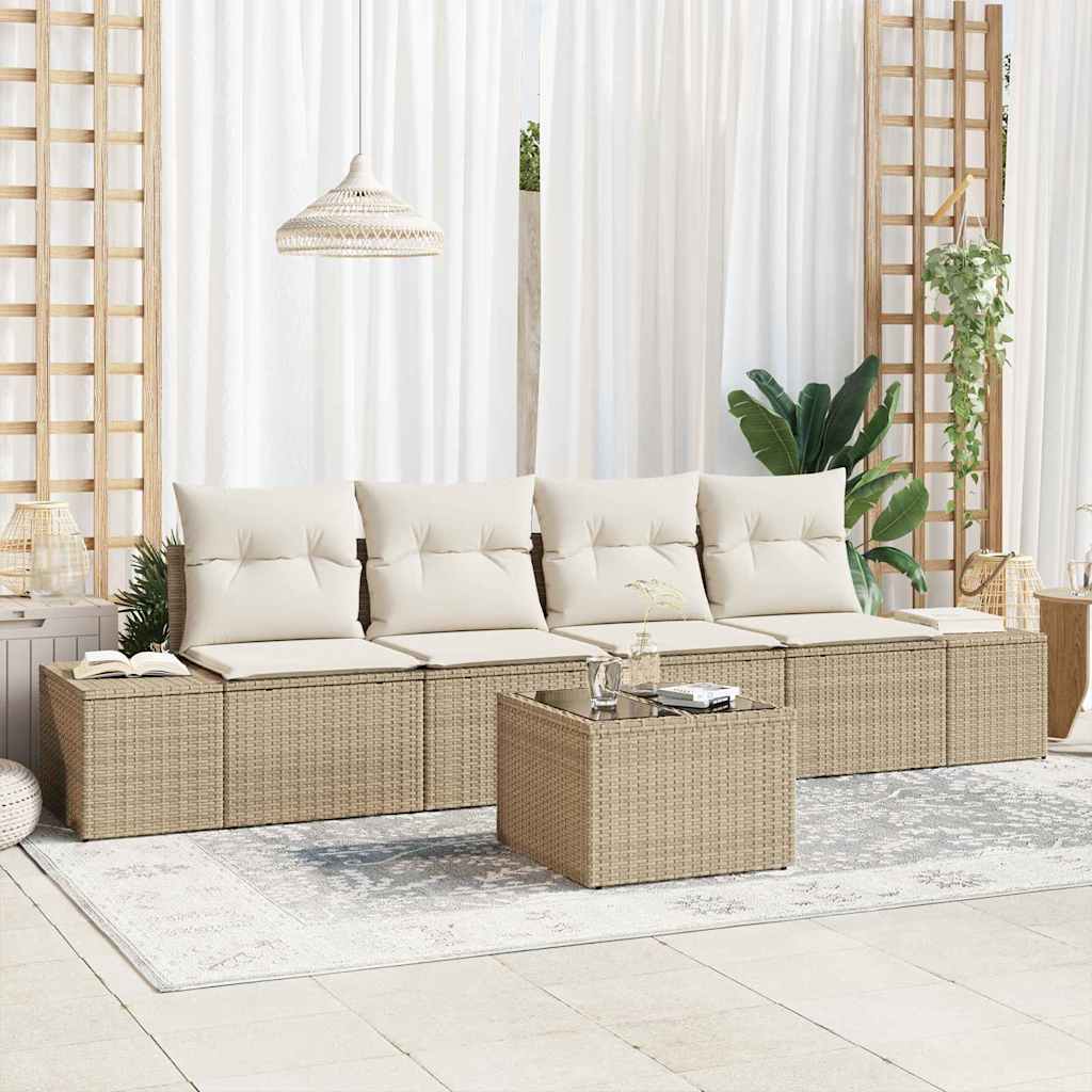 Sofa Set 5 stk. Beige und Creme [Synthetisch]: Poly Rattan