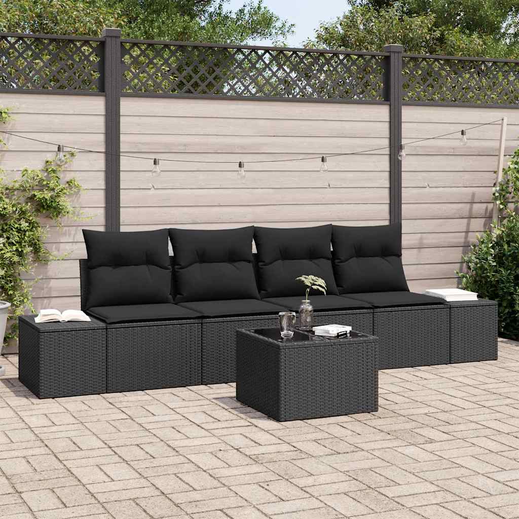 Sofa Set 5 stk. Schwarz [Synthetisch]: Poly Rattan