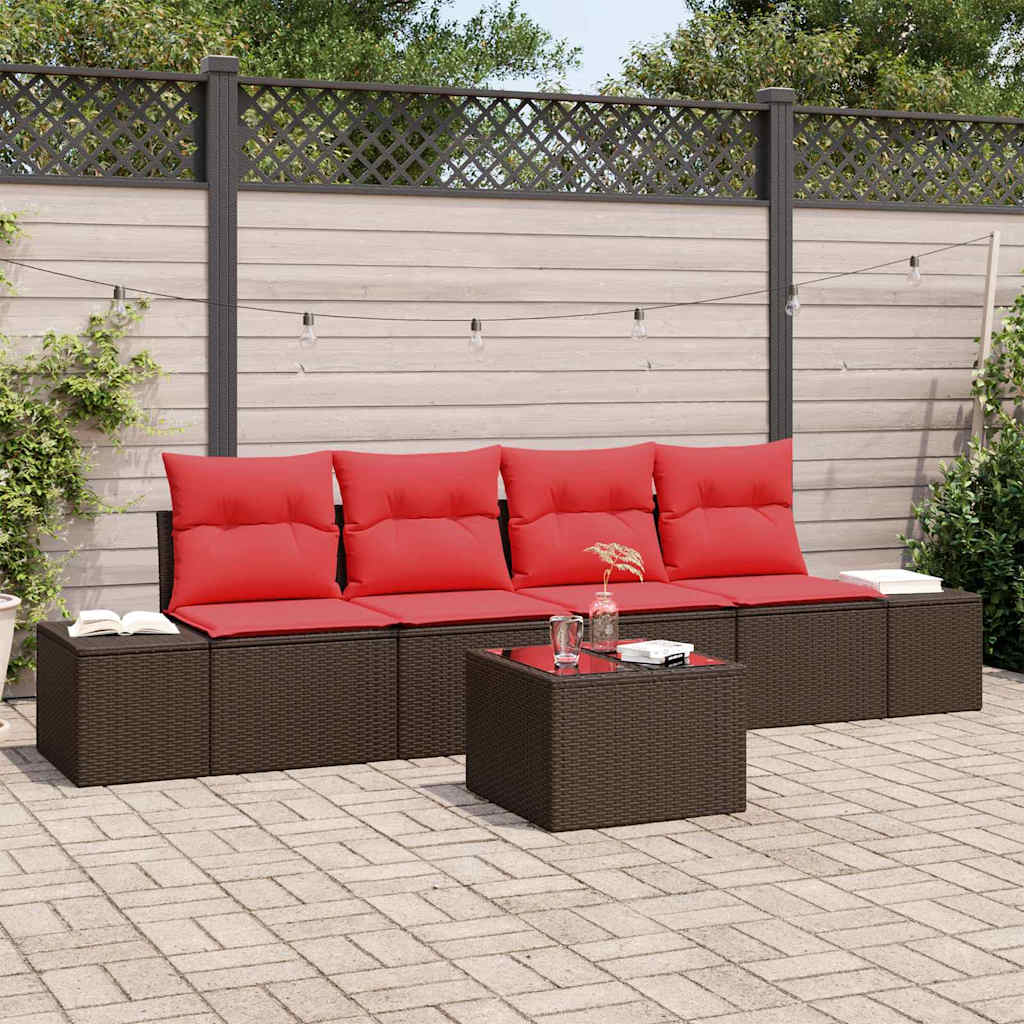 Sofa Set 5 stk. Braun [Synthetisch]: Poly Rattan