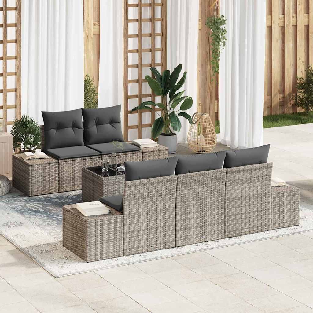 Sofa Set 6 stk. Grau [Synthetisch]: Poly Rattan