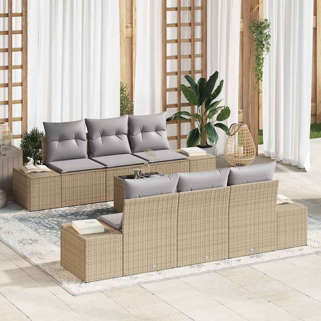 Sofa Set 7 stk. Beige [Synthetisch]: Poly Rattan