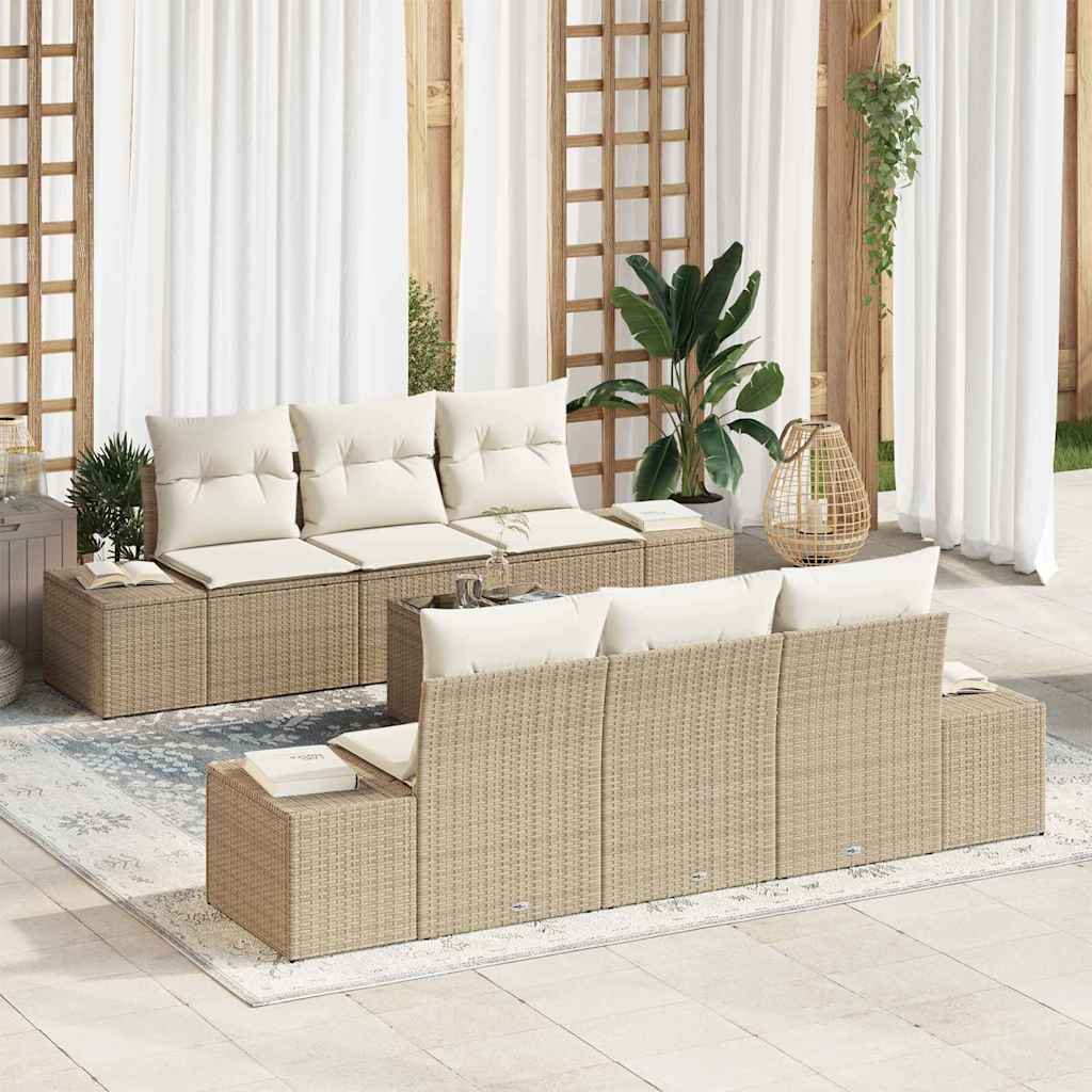 Sofa Set 7 stk. Beige [Synthetisch]: Poly Rattan