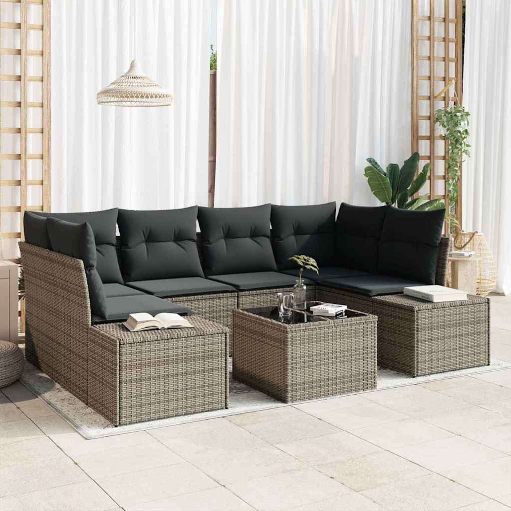 Sofa Set 7 stk. Grau [Synthetisch]: Poly Rattan