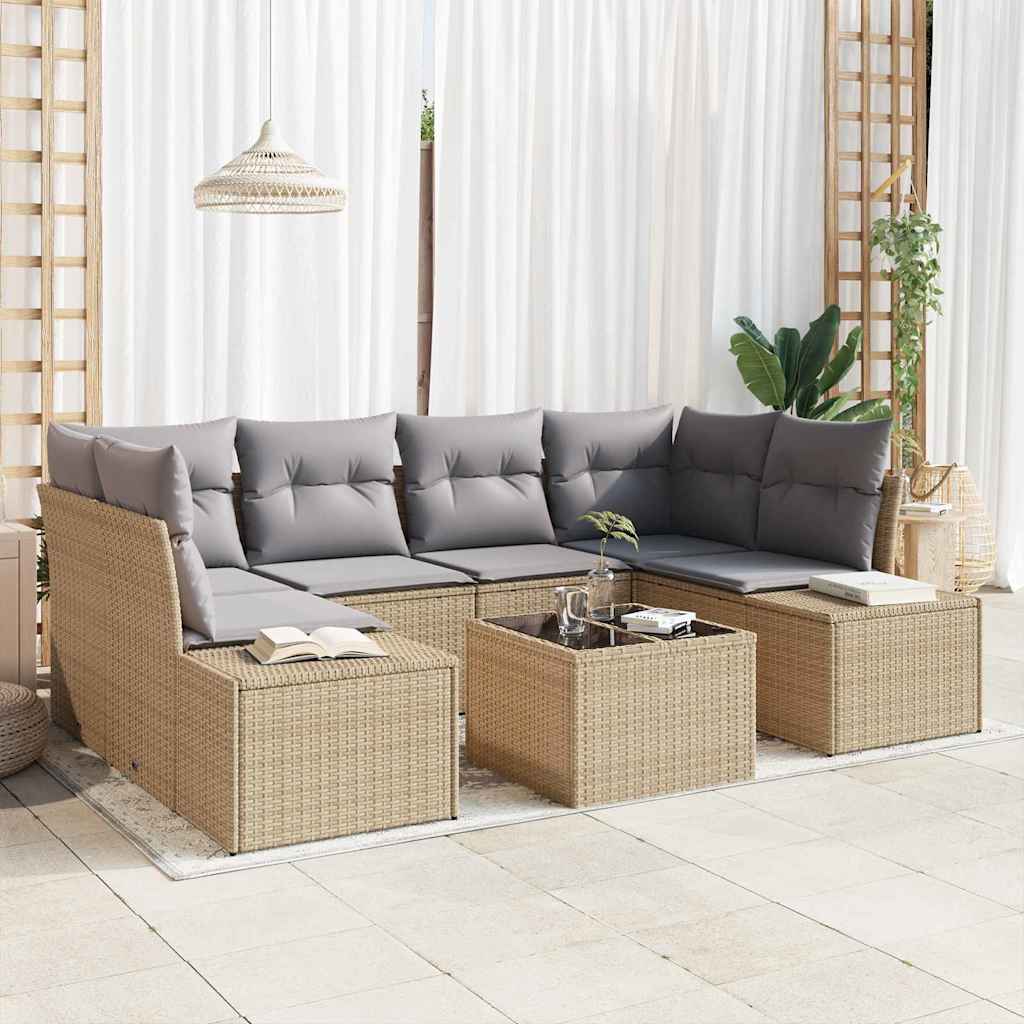 Sofa Set 7 stk. Beige [Synthetisch]: Poly Rattan