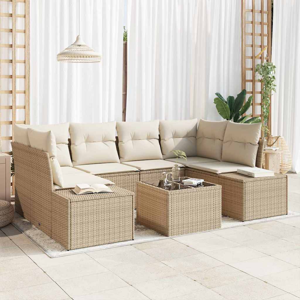 Sofa Set 7 stk. Beige [Synthetisch]: Poly Rattan