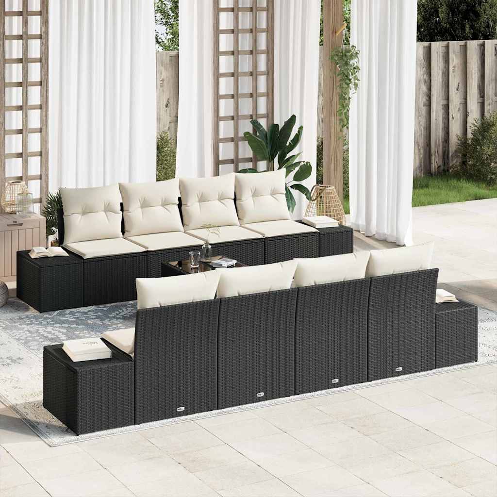 Sofa Set 7 stk. Schwarz und Creme [Synthetisch]: Poly Rattan