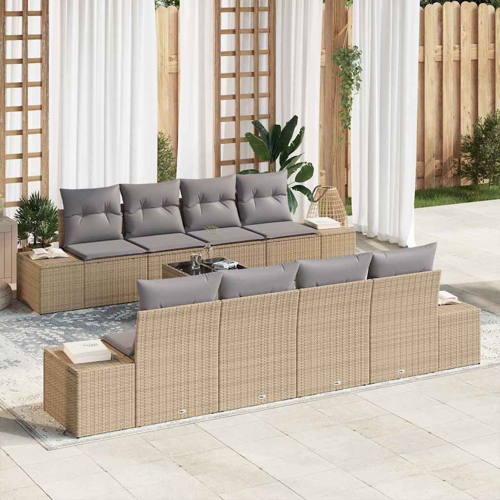 Sofa Set 7 stk. Beige und Hellgrau [Synthetisch]: Poly Rattan