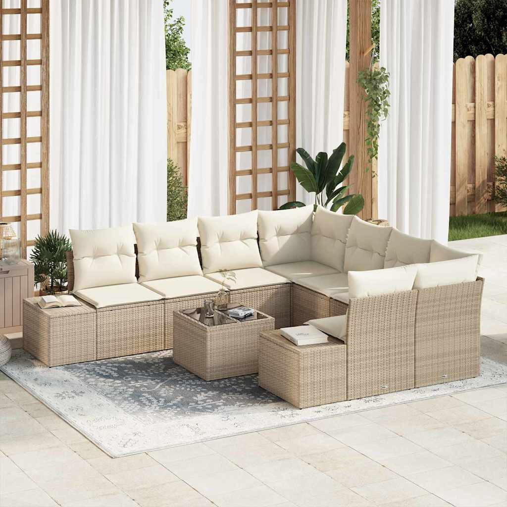 Sofa Set 9 stk. Beige [Synthetisch]: Poly Rattan