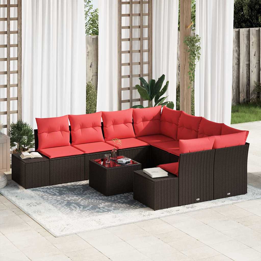 Sofa Set 9 stk. Braun [Synthetisch]: Poly Rattan