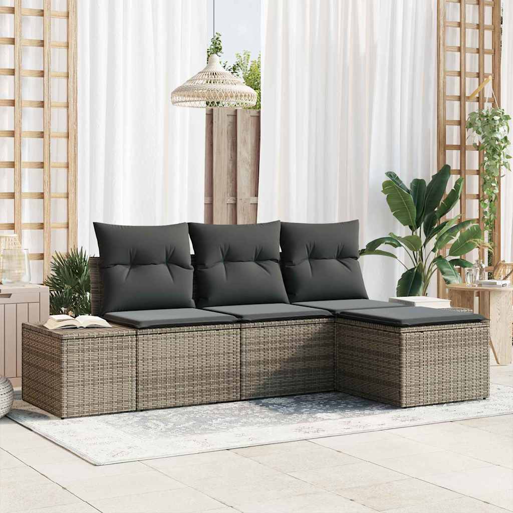 Sofa Set 4 stk. Grau [Synthetisch]: Poly Rattan