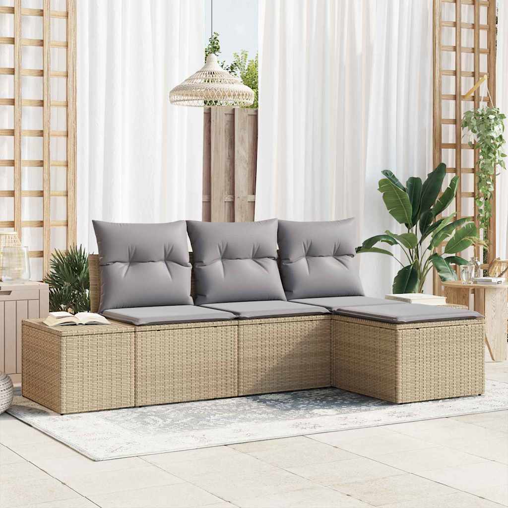 Sofa Set 4 stk. Beige [Synthetisch]: Poly Rattan