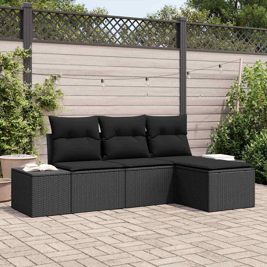 Sofa Set 4 stk. Schwarz [Synthetisch]: Poly Rattan