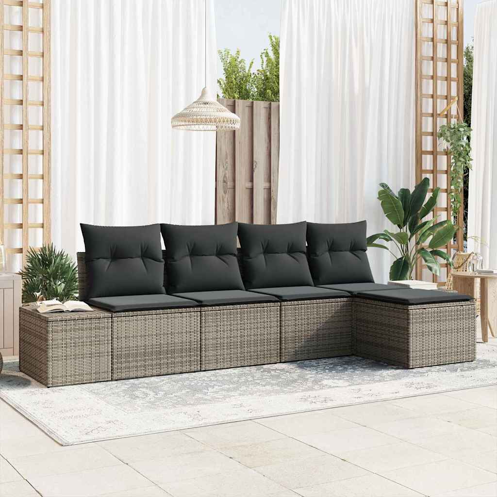 Sofa Set 5 stk. Grau [Synthetisch]: Poly Rattan