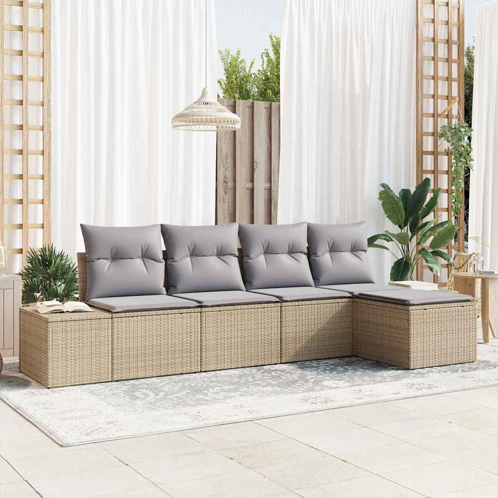 Sofa Set 5 stk. Beige [Synthetisch]: Poly Rattan