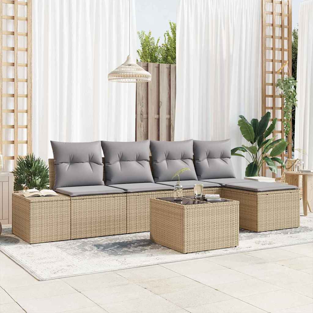 Sofa Set 6 stk. Beige [Synthetisch]: Poly Rattan