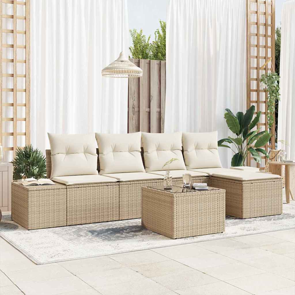 Sofa Set 6 stk. Beige [Synthetisch]: Poly Rattan