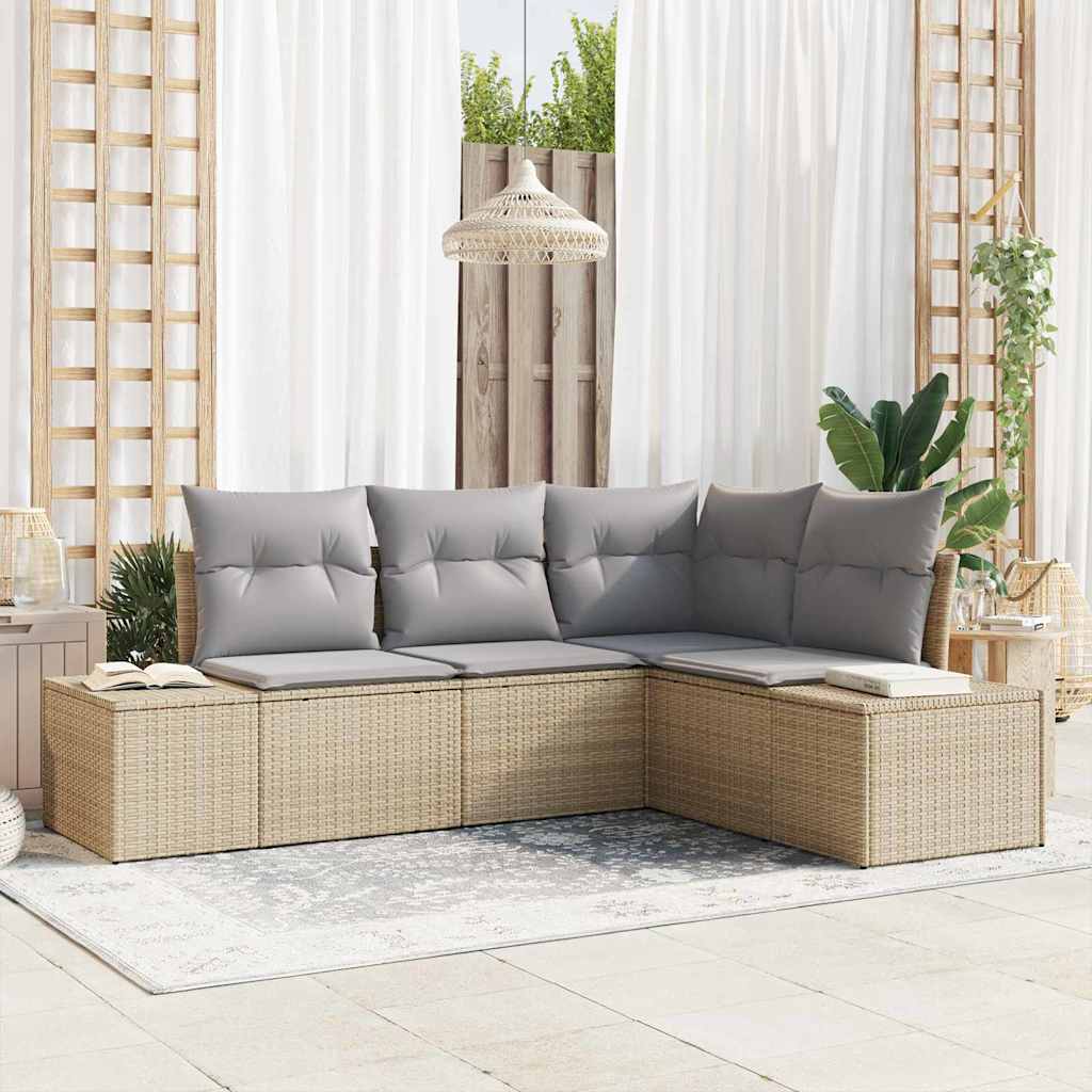 Gartensofa-set 4 stk. Beige Poly-Rattan