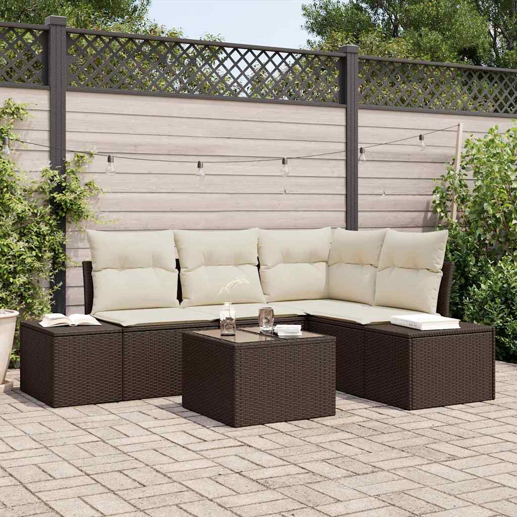 Gartensofa-set 5 stk. Braun Poly-Rattan