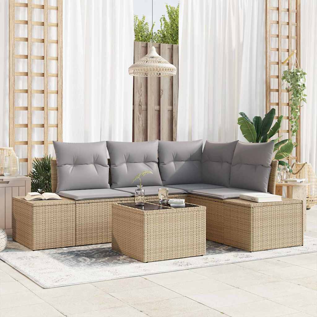 Gartensofa-set 5 stk. Beige Poly-Rattan