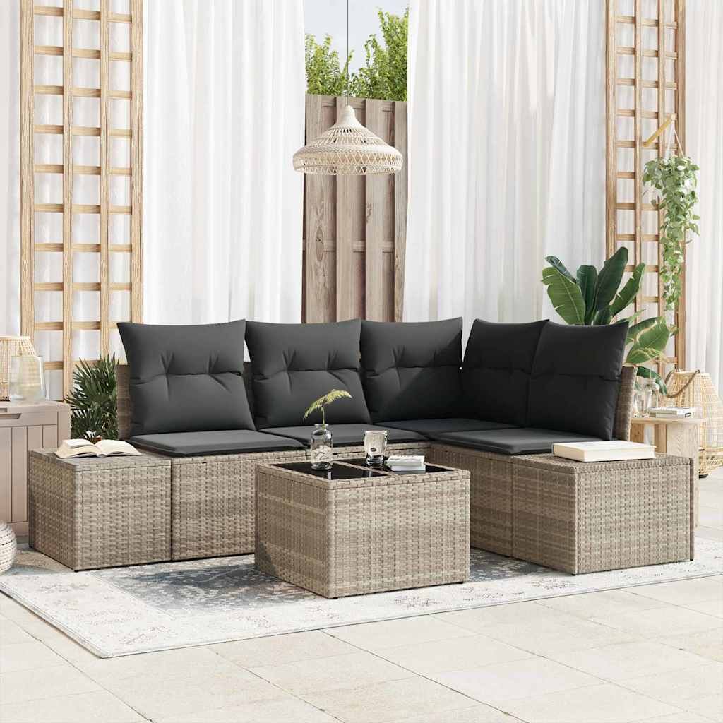 Gartensofa-set 5 stk. Hellgrau Poly-Rattan
