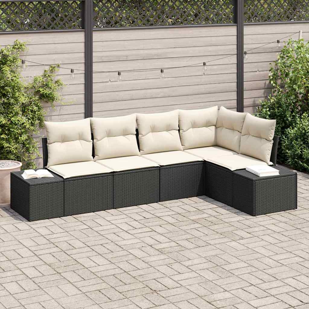 Gartensofa-set 5 stk. Schwarz Poly-Rattan