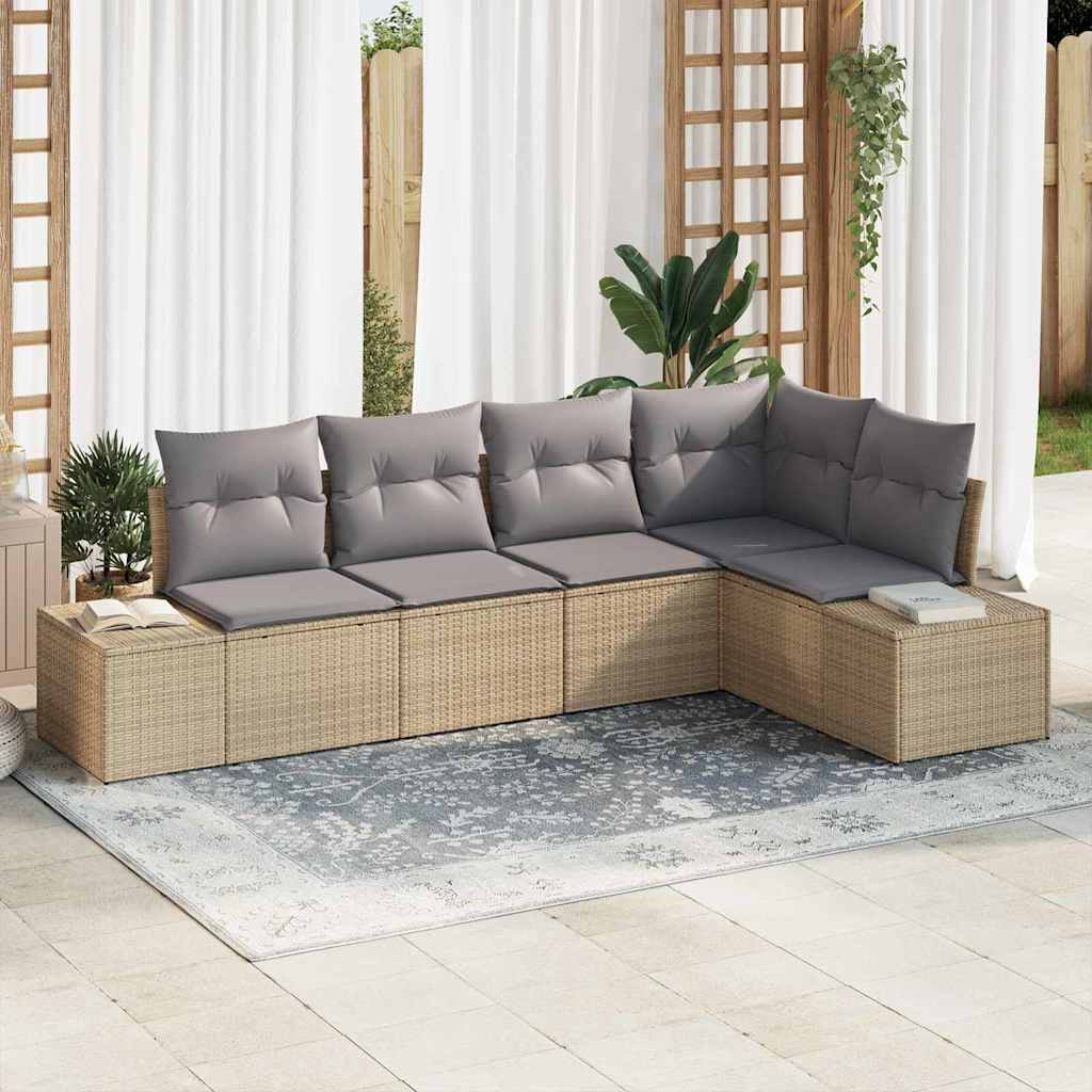 Gartensofa-set 5 stk. Beige Poly-Rattan