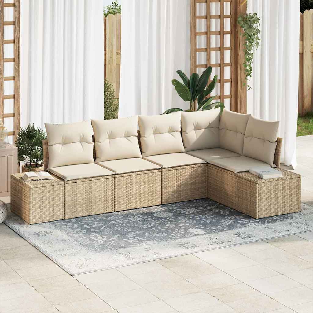 Gartensofa-set 5 stk. Beige Poly-Rattan