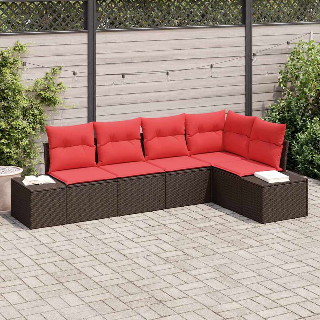 Gartensofa-set 5 stk. Braun Poly-Rattan