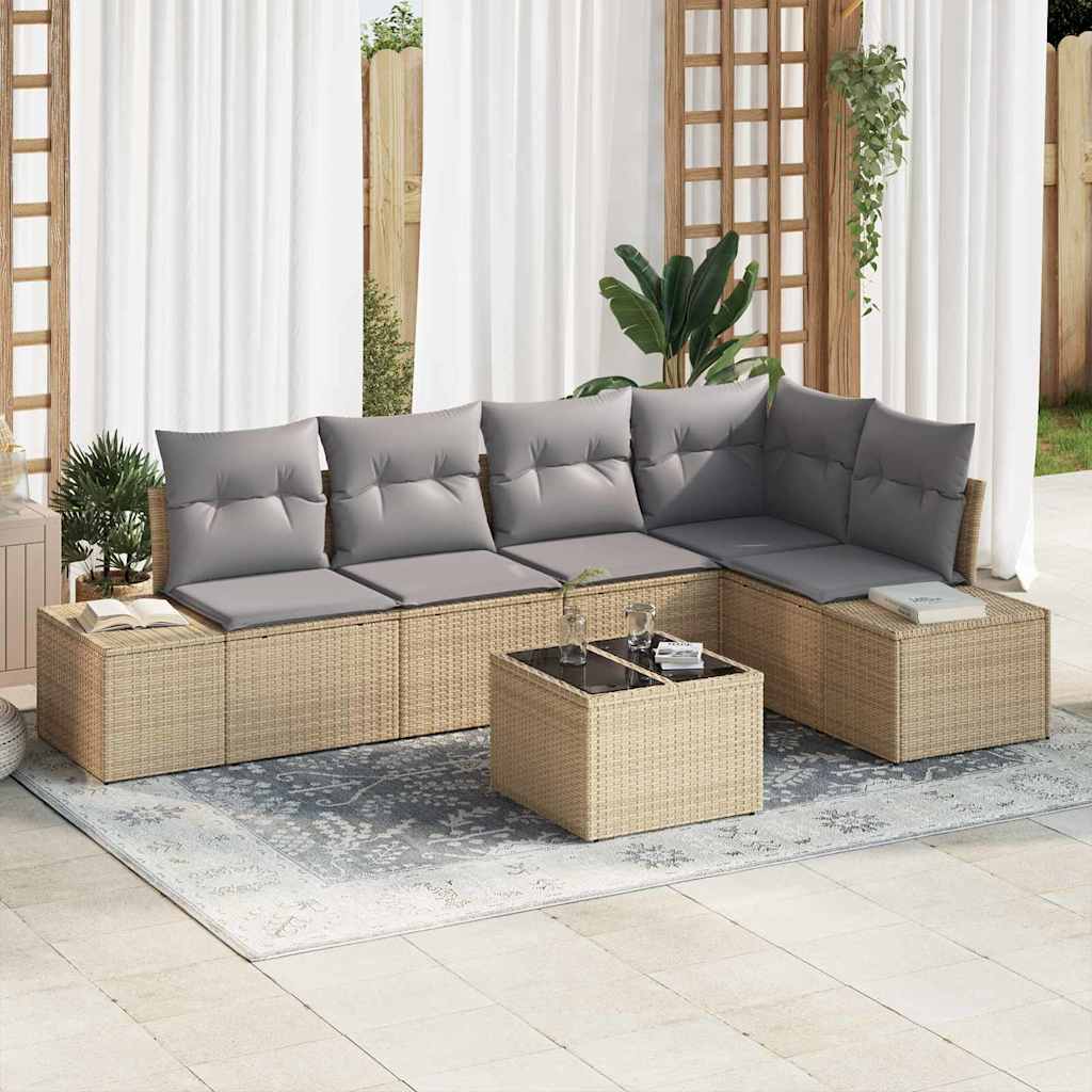 Gartensofa-set 6 stk. Beige Poly-Rattan