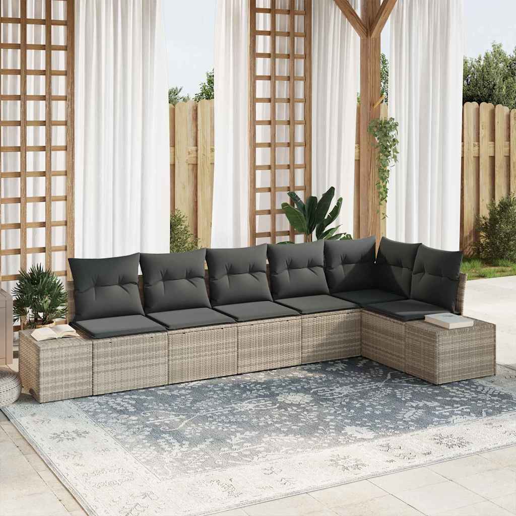 Gartensofa-set 6 stk. Hellgrau Poly-Rattan
