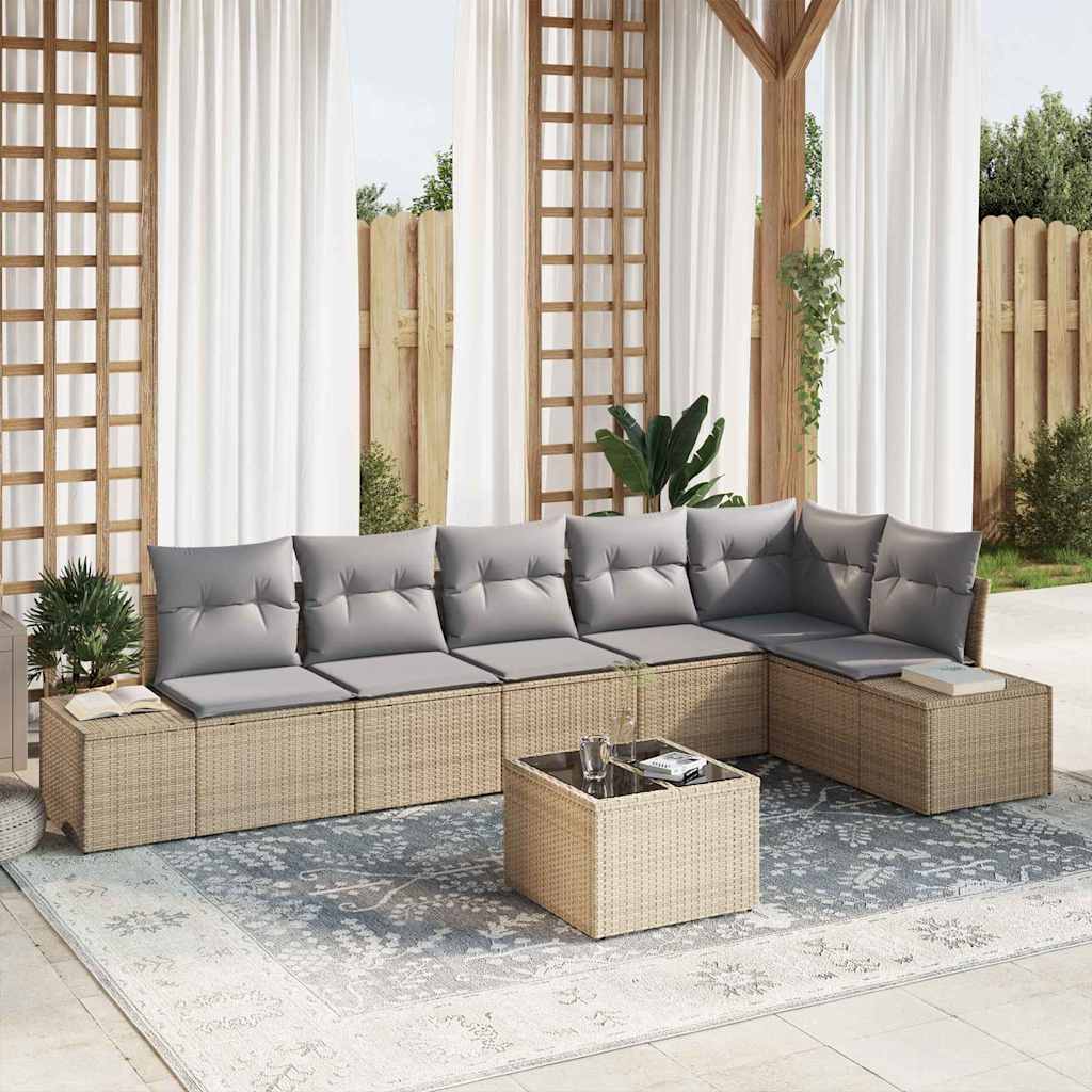 Gartensofa-set 7 stk. Beige und Grau Poly-Rattan