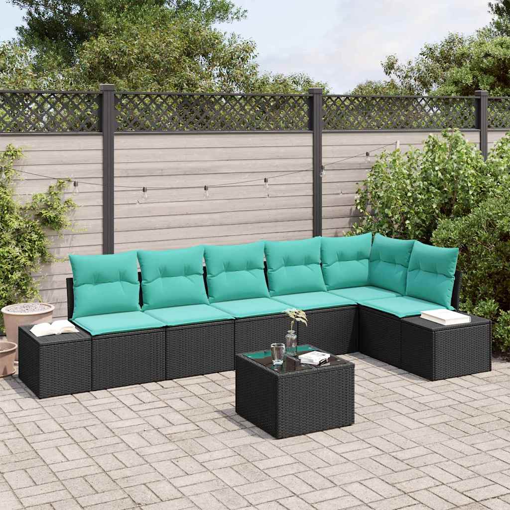 Gartensofa-set 7 stk. Schwarz Poly-Rattan