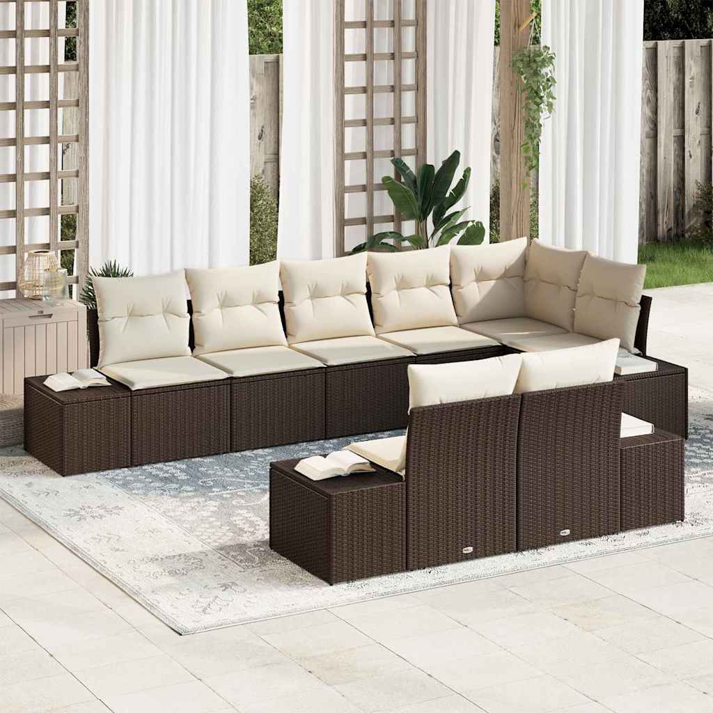 Gartensofa-set 8 stk. Braun und Creme Poly-Rattan