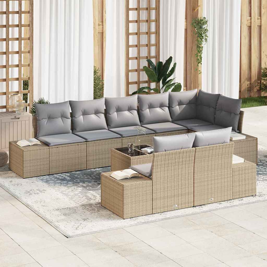 Gartensofa-set 9 stk. Beige und Grau Poly-Rattan